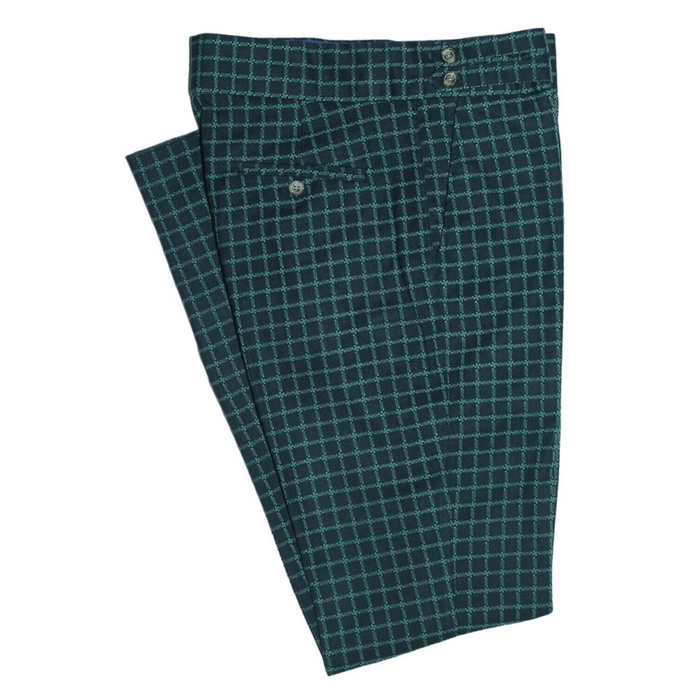 Mens Gurkha Pants Navy Blue Green Check Wool Slim Straight Dress Trousers 34